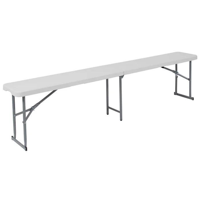 10.25”W X 71”L Bi-Fold Granite White Plastic Bench With Carrying Handle By Flash Furniture – Granite White
