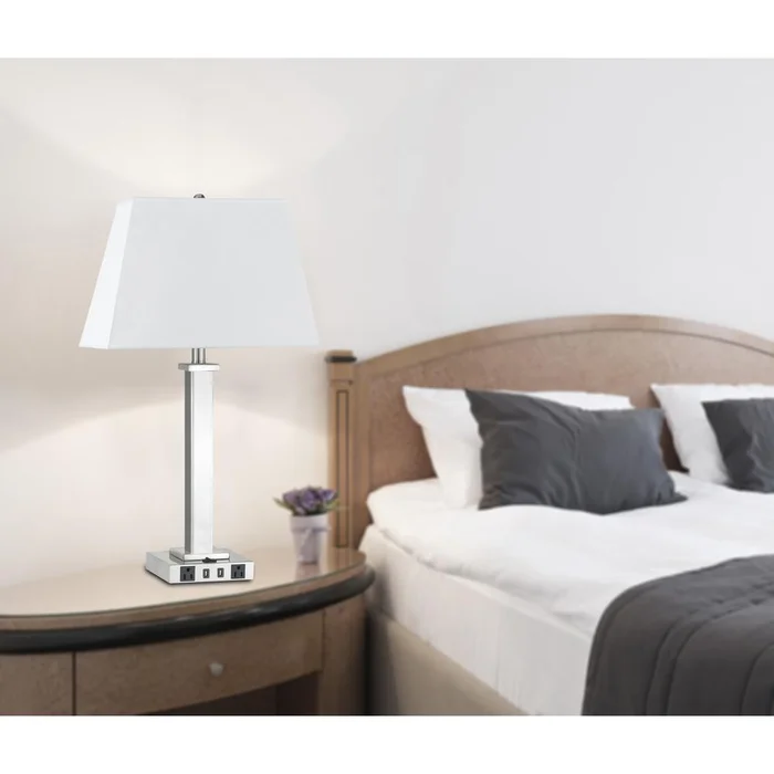 100W Metal Night Stand Lamp With 2 Usb And 2 Power Outlets, On Off Rocker Base Switch, La60003Tb9Rbs By Cal Lighting – Brushed Steel