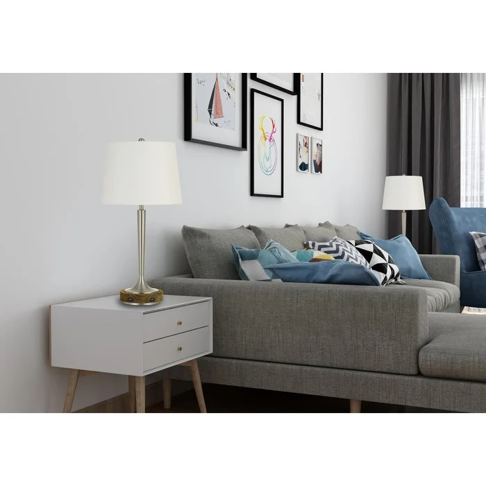 150W 3 Way Chester Metal Table Lamp With Wood Accent Base And 2 Usb Charging Ports By Cal Lighting – Brushed Steel And Wood