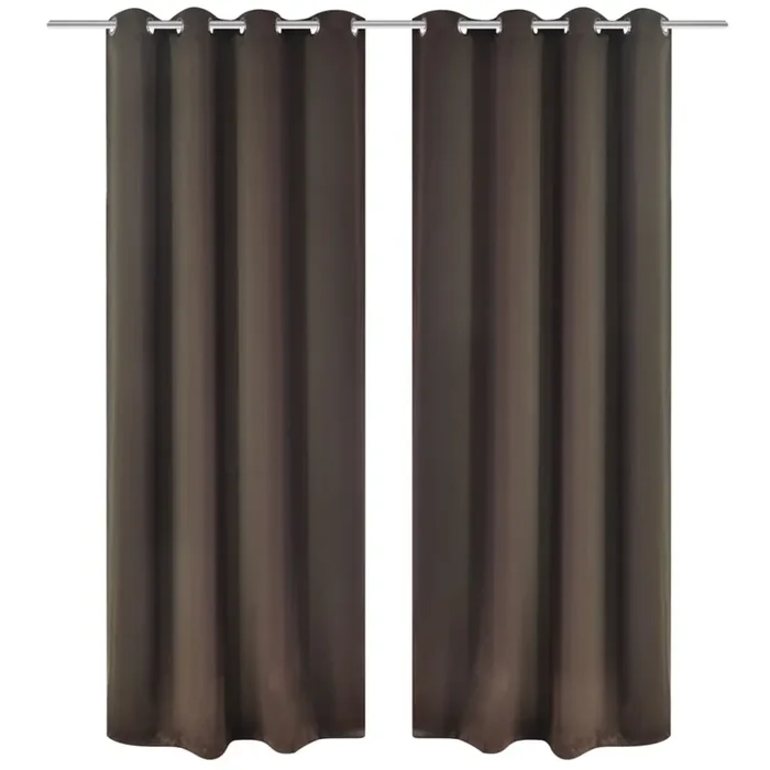 2 pcs Brown Blackout Curtains with Metal Rings 135 x 245 cm