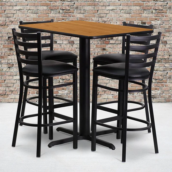 24”W X 42”L Rectangular Natural Laminate Table Set With 4 Ladder Back Metal Barstools – Black Vinyl Seat By Flash Furniture – Natural Top , Black Vinyl Seat