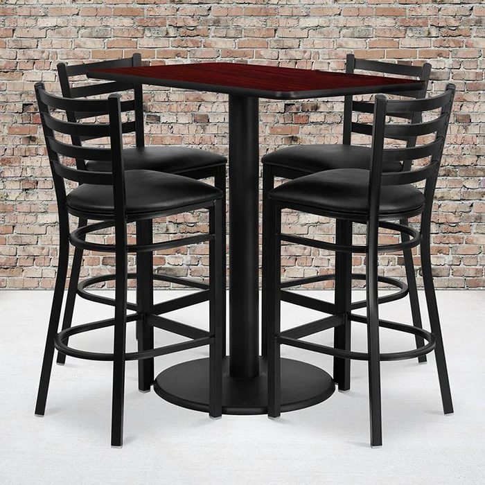 24” X 42” Rectangular Mahogany Laminate Table Set With 4 Ladder Back Metal Barstools – Black Vinyl Seat By Flash Furniture – Mahogany Top , Black Vinyl Seat