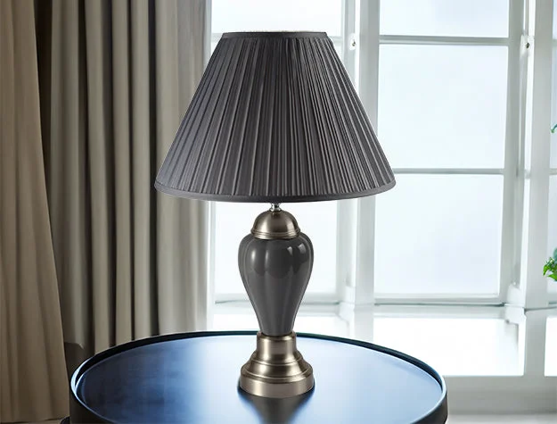 26″ Porcelain Lamp, Satin Nickel