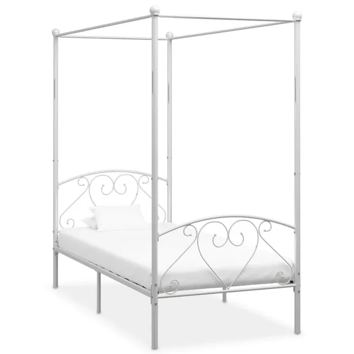 284428 vidaXL Canopy Bed Frame without Mattress White Metal 120×200 cm