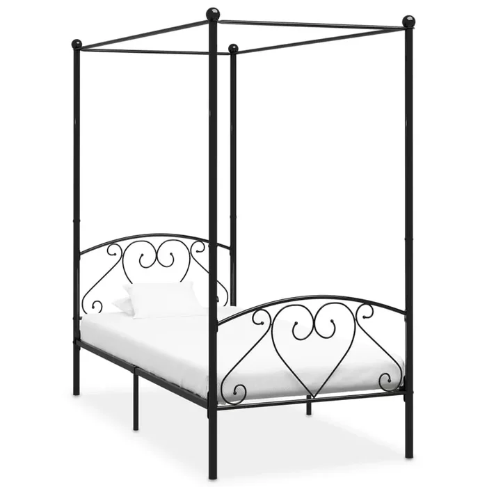 284433 vidaXL Canopy Bed Frame without Mattress Black Metal 90×200 cm