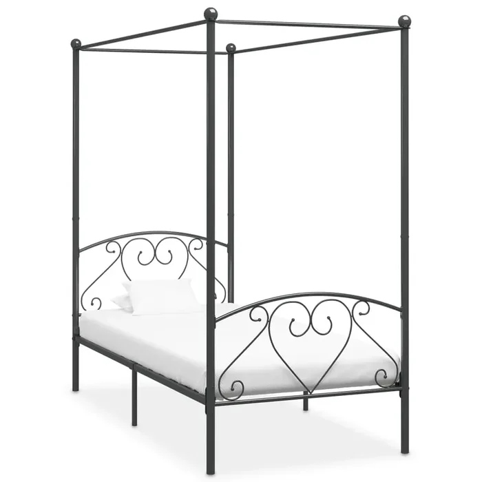 284441 vidaXL Canopy Bed Frame without Mattress Grey Metal 100×200 cm