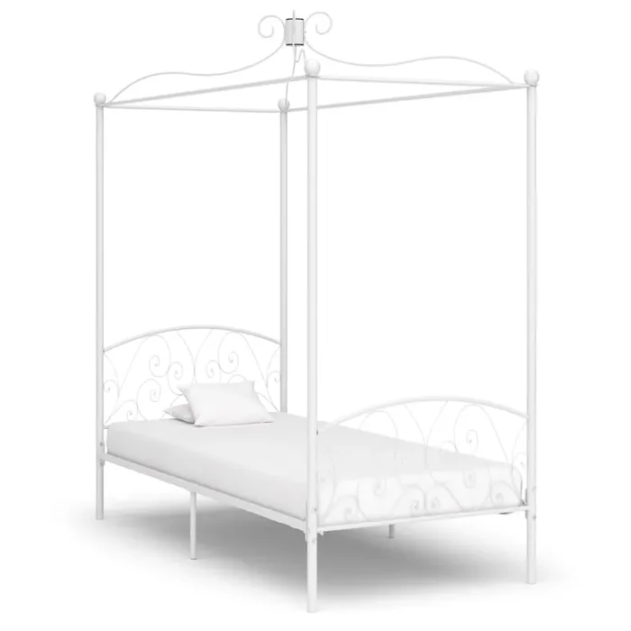 284468 vidaXL Canopy Bed Frame without Mattress White Metal 90×200 cm