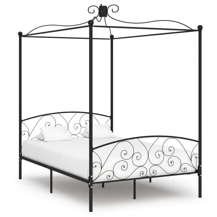284477 vidaXL Canopy Bed Frame without Mattress Black Metal 140×200 cm