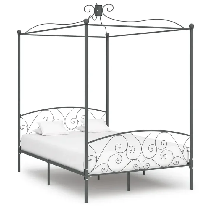 284482 vidaXL Canopy Bed Frame without Mattress Grey Metal 120×200 cm