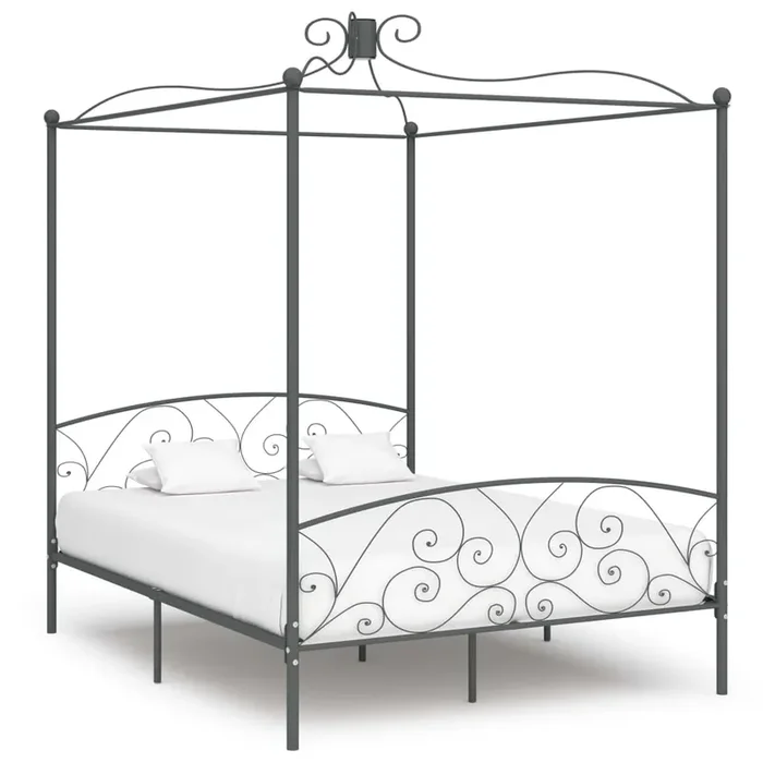 284484 vidaXL Canopy Bed Frame without Mattress Grey Metal 160×200 cm