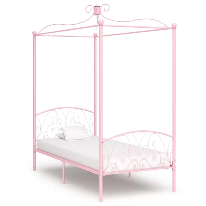284487 vidaXL Canopy Bed Frame without Mattress Pink Metal 100×200 cm