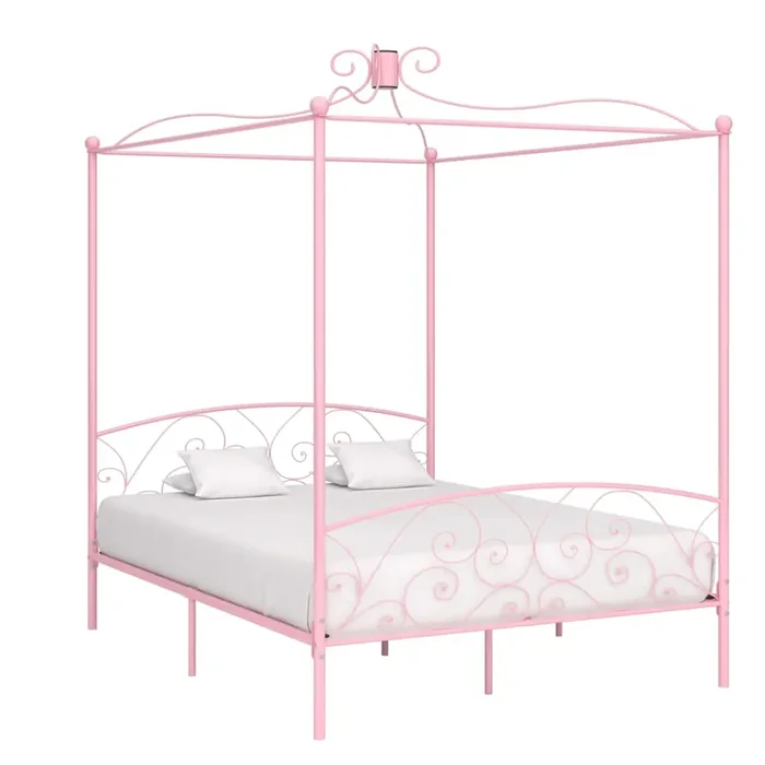 284490 vidaXL Canopy Bed Frame without Mattress Pink Metal 160×200 cm