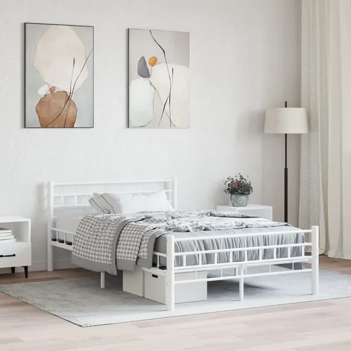 285298 vidaXL Bed Frame White Metal 140×200 cm