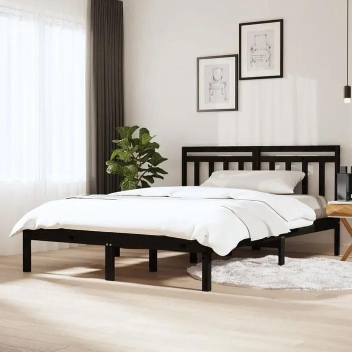 3100573 vidaXL Bed Frame without Mattress Black Solid Wood 140×190 cm (810001+814098)
