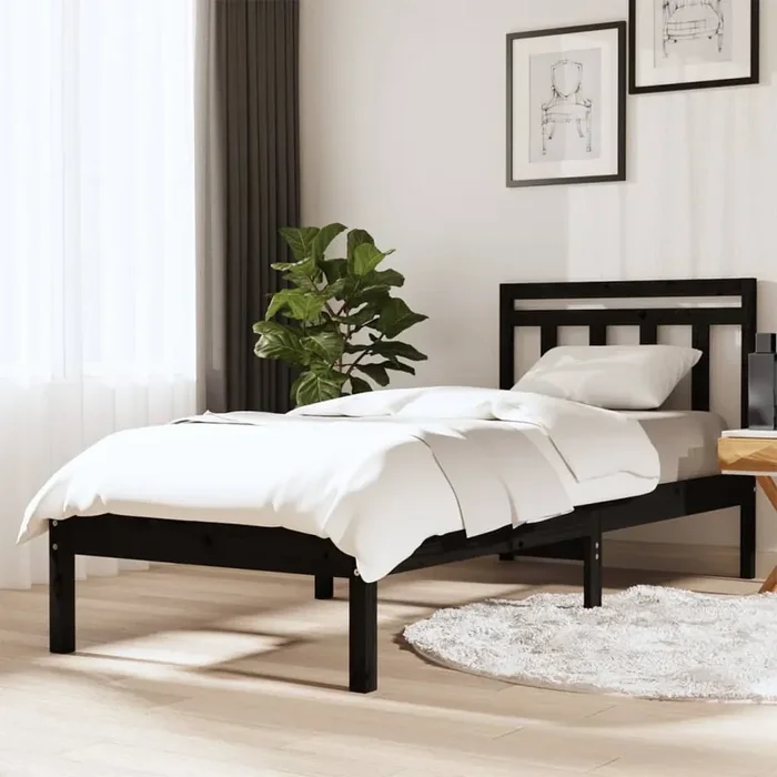 3100583 vidaXL Bed Frame without Mattress Black Solid Wood 100×200 cm (810011+814083)