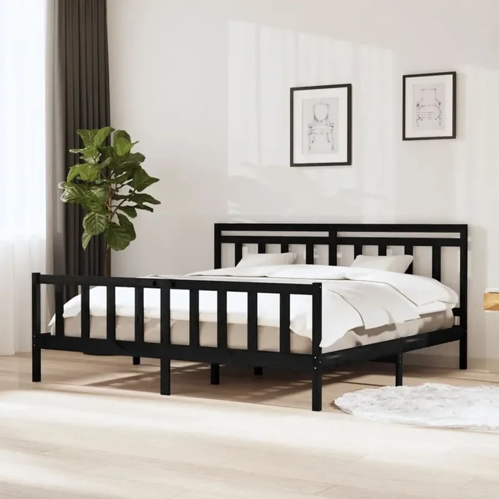 3100982 vidaXL Bed Frame without Mattress Black Solid Wood 200×200 cm (810106+814118)