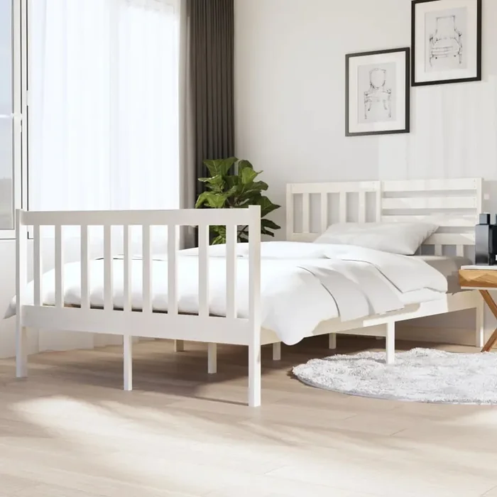 3101134 vidaXL Bed Frame without Mattress White Solid Wood 140×190 cm (810063+814145)