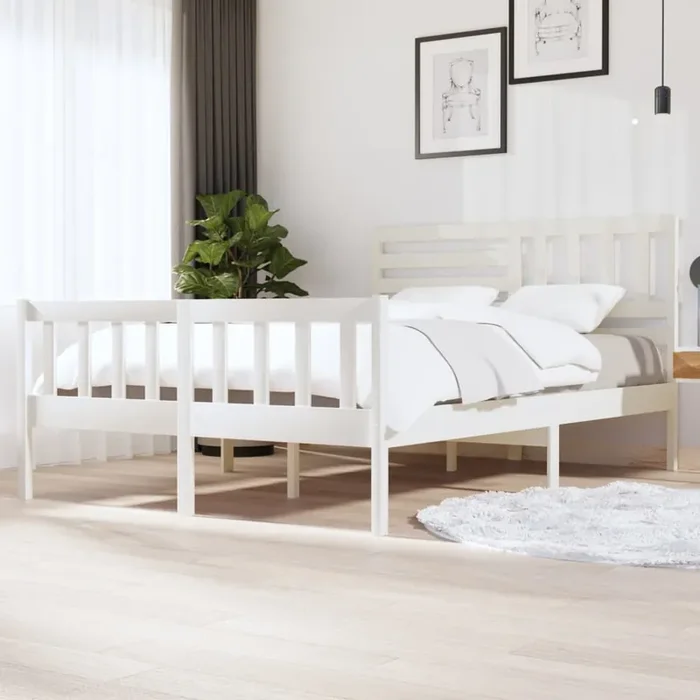 3101154 vidaXL Bed Frame without Mattress White Solid Wood 140×200 cm (810083+814145)