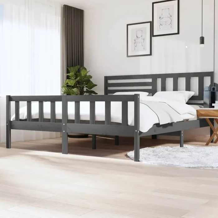3101175 vidaXL Bed Frame without Mattress Grey Solid Wood 200×200 cm (810104+814166)