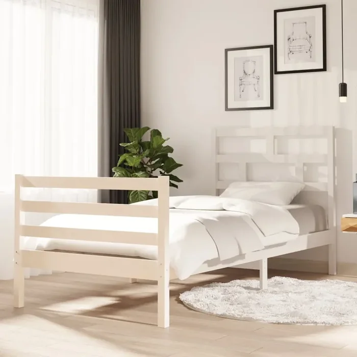 3101269 vidaXL Bed Frame without Mattress White Solid Wood 90×200 cm (810416+814175)