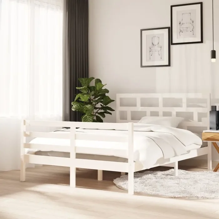 3101284 vidaXL Bed Frame without Mattress White Solid Wood 140×200 cm (810431+814195)