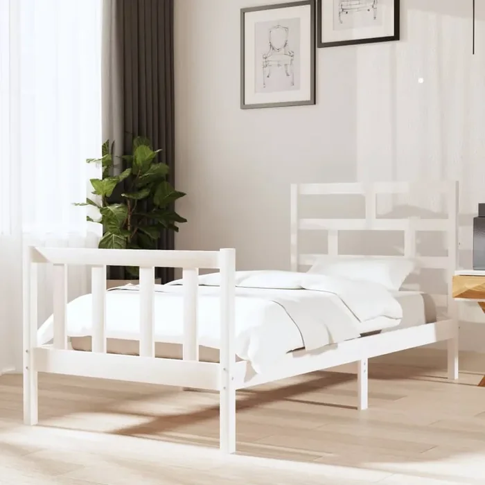 3101334 vidaXL Bed Frame without Mattress White Solid Wood 90×200 cm (810068+814175)