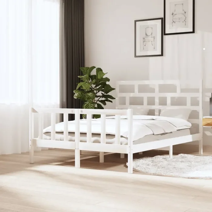 3101349 vidaXL Bed Frame without Mattress White Solid Wood 140×200 cm (810083+814195)