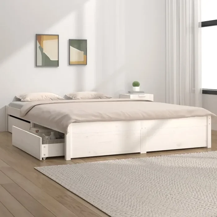 3103504 vidaXL Bed Frame without Mattress with Drawers White 140×190 cm (814930+814995)
