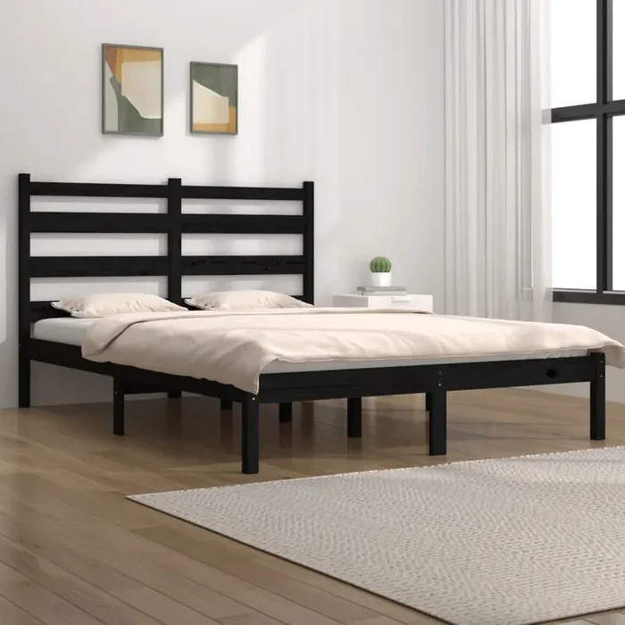 3103632 vidaXL Bed Frame without Mattress Black Solid Wood 140×190 cm (810001+818424)
