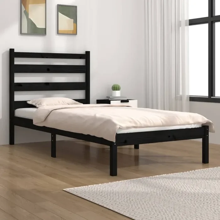 3103642 vidaXL Bed Frame without Mattress Black Solid Wood 100×200 cm (810011+818409)