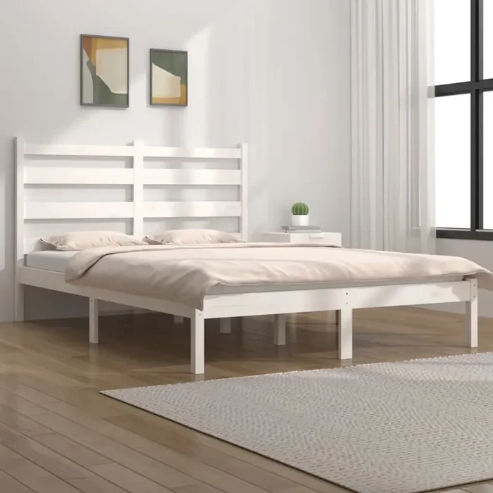 3103669 vidaXL Bed Frame without Mattress White Solid Wood 200×200 cm (810038+818441)
