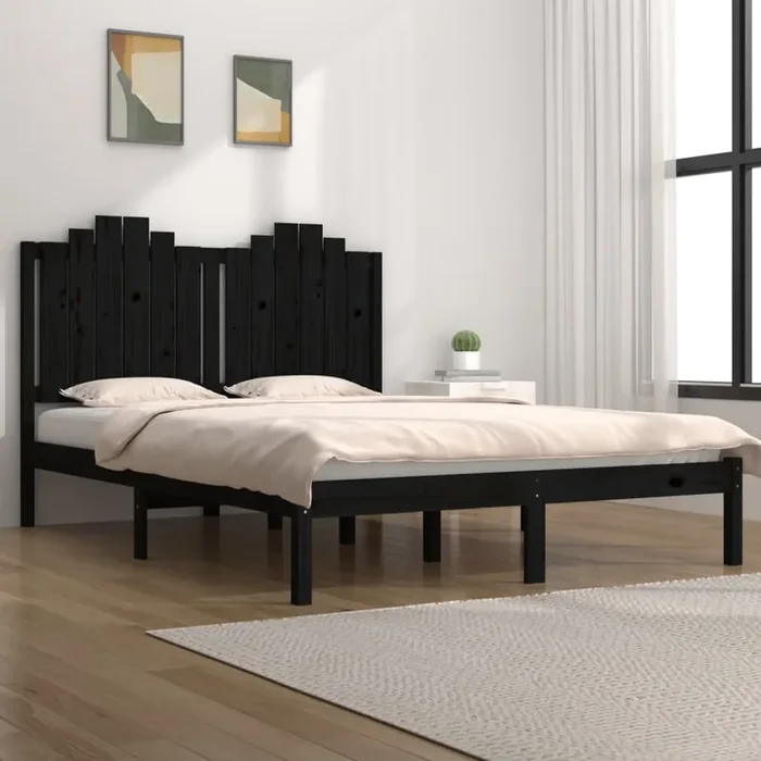 3103762 vidaXL Bed Frame without Mattress Black Solid Wood 140×190 cm (810001+818474)