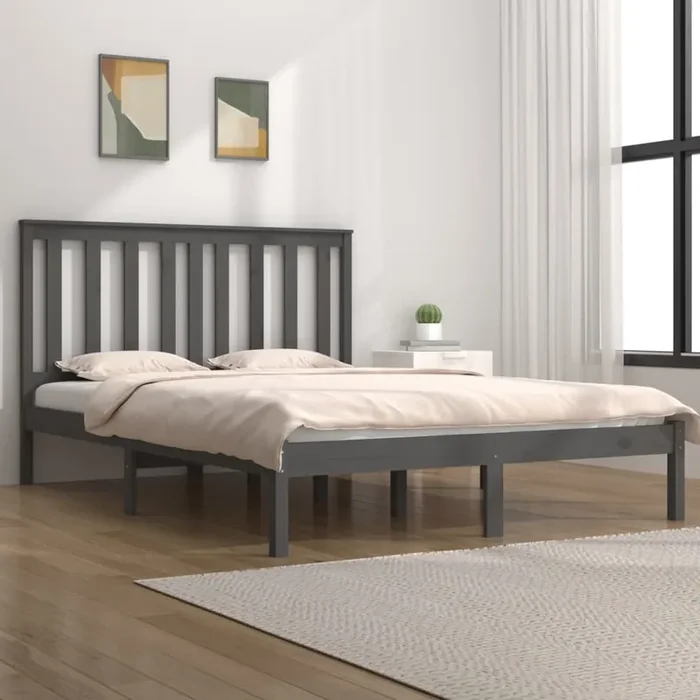 3103865 vidaXL Bed Frame without Mattress Grey Solid Wood 200×200 cm (810039+818542)