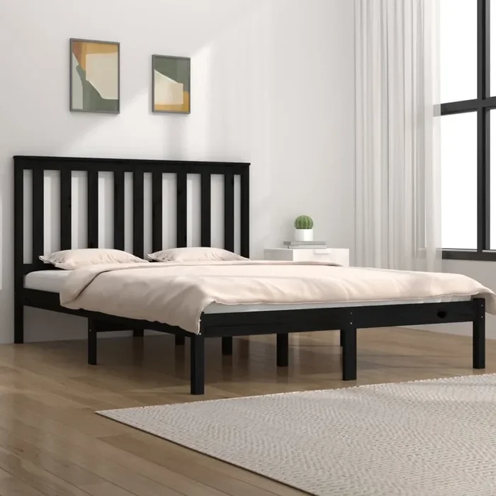 3103867 vidaXL Bed Frame without Mattress Black Solid Wood 200×200 cm (810041+818544)