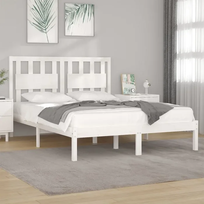 3103914 vidaXL Bed Frame without Mattress White Solid Wood 140×190 cm (809998+818571)