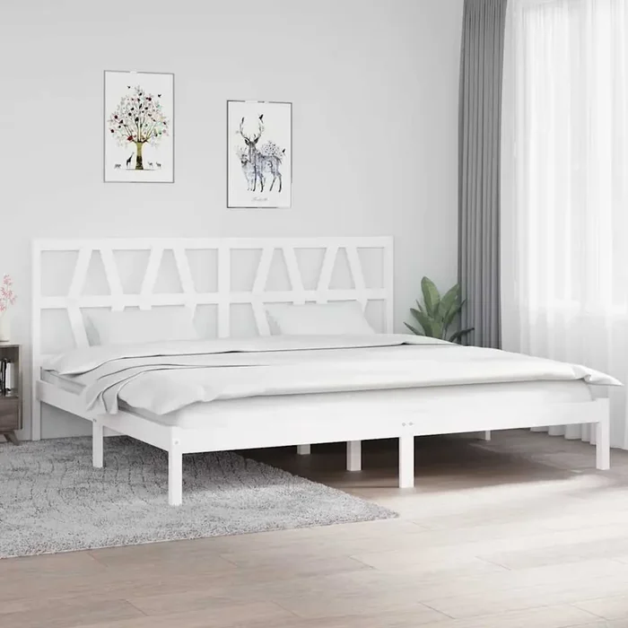 3104019 vidaXL Bed Frame without Mattress White Solid Wood 200×200 cm (810038+818641)