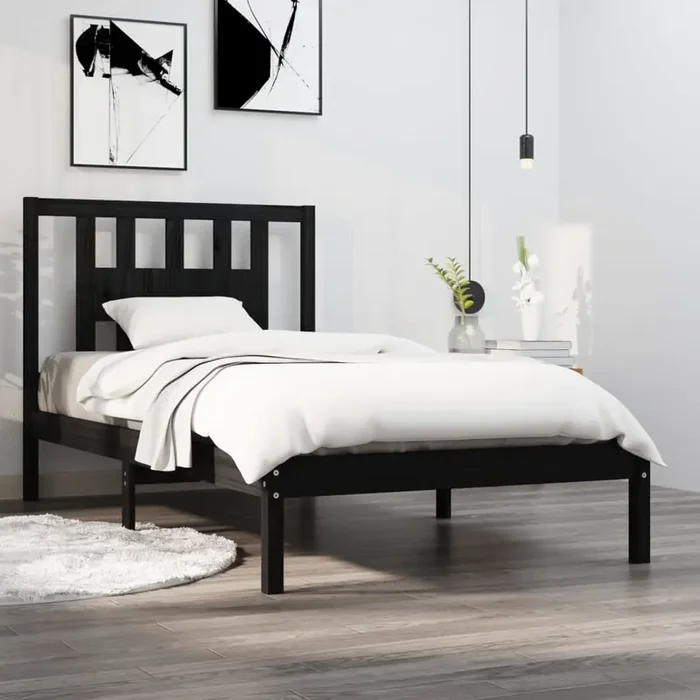 3104057 vidaXL Bed Frame without Mattress Black Solid Wood 100×200 cm (810011+818659)