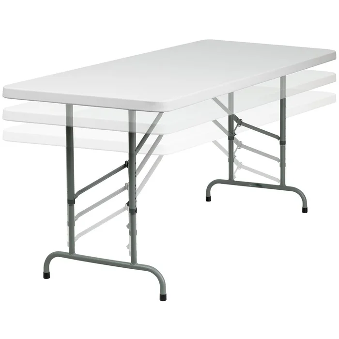 6-Foot Height Adjustable Granite White Plastic Folding Table By Flash Furniture – Granite White