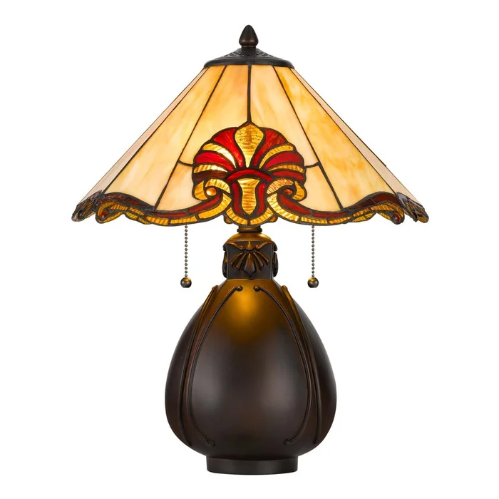 60 W X 2 Tiffany Table Lamp W/ Pull Chain Switch With Resin Lamp Body By Cal Lighting – Tiffany