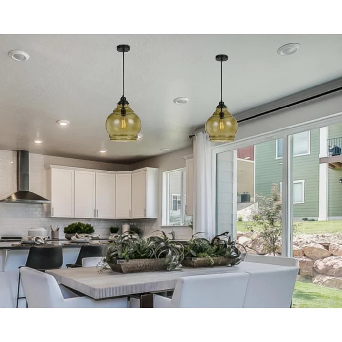 60W Rovigo Rippled Glass Pendant (Edison Bulb Not Included) By Cal Lighting – Amber