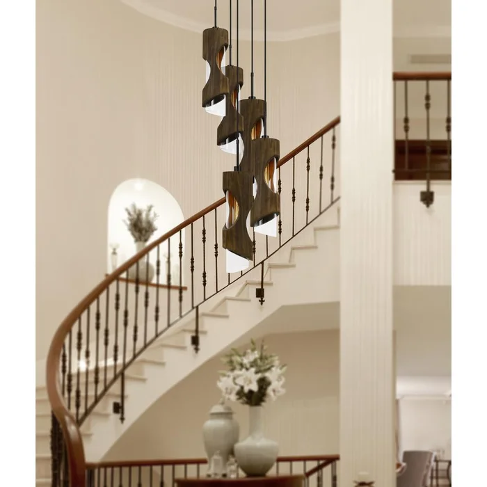 60W X 5 Zamora 5 Light Wood Pendant With Clear Glass Shade (Edison Bulbs Not Included) By Cal Lighting – Smoky Wood