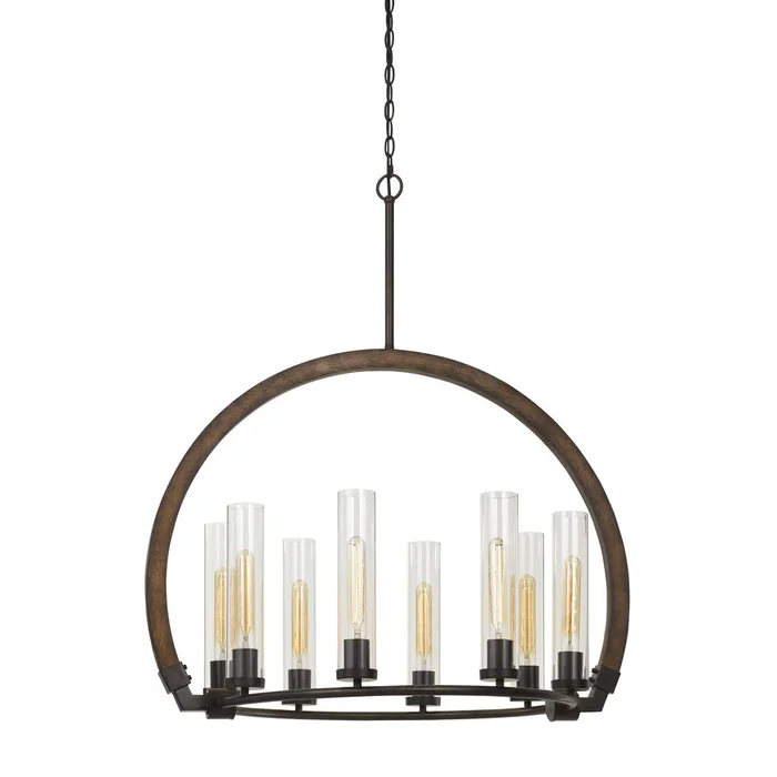 60W X 8 Sulmona Wood/Metal Chandelier With Glass Shade (Edison Bulbs Not Included) By Cal Lighting – Oak/Iron