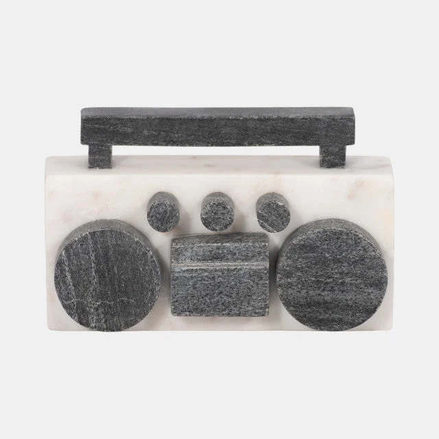 8″ Marble Boombox, White/black
