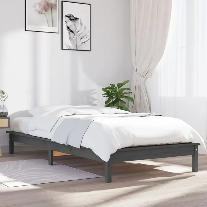 820533 vidaXL Bed Frame without Mattress Grey 100×200 cm Solid Wood