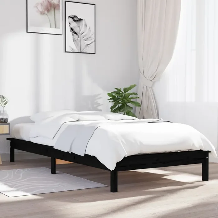 820535 vidaXL Bed Frame without Mattress Black 100×200 cm Solid Wood