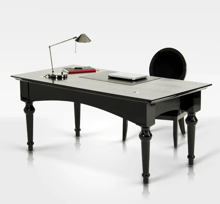 A&X Ambassador Transitional Black Crocodile Lacquer Office Desk