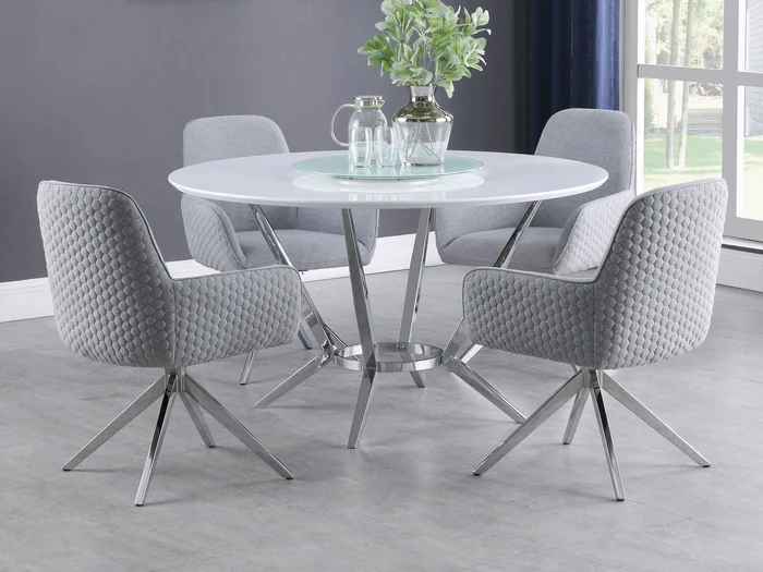 Abby Round Dining Table Set White High Gloss