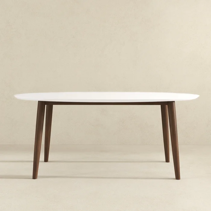 Ada Mid Century Modern Style Solid Wood White Top Oval Dining Table