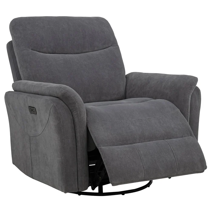 Adler Upholstered Power Swivel Glider Recliner Charcoal Grey
