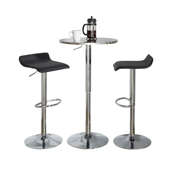 Ale – 3 Piece Bar Set Bistro Round Contemporary Adjustable Oval Footrest